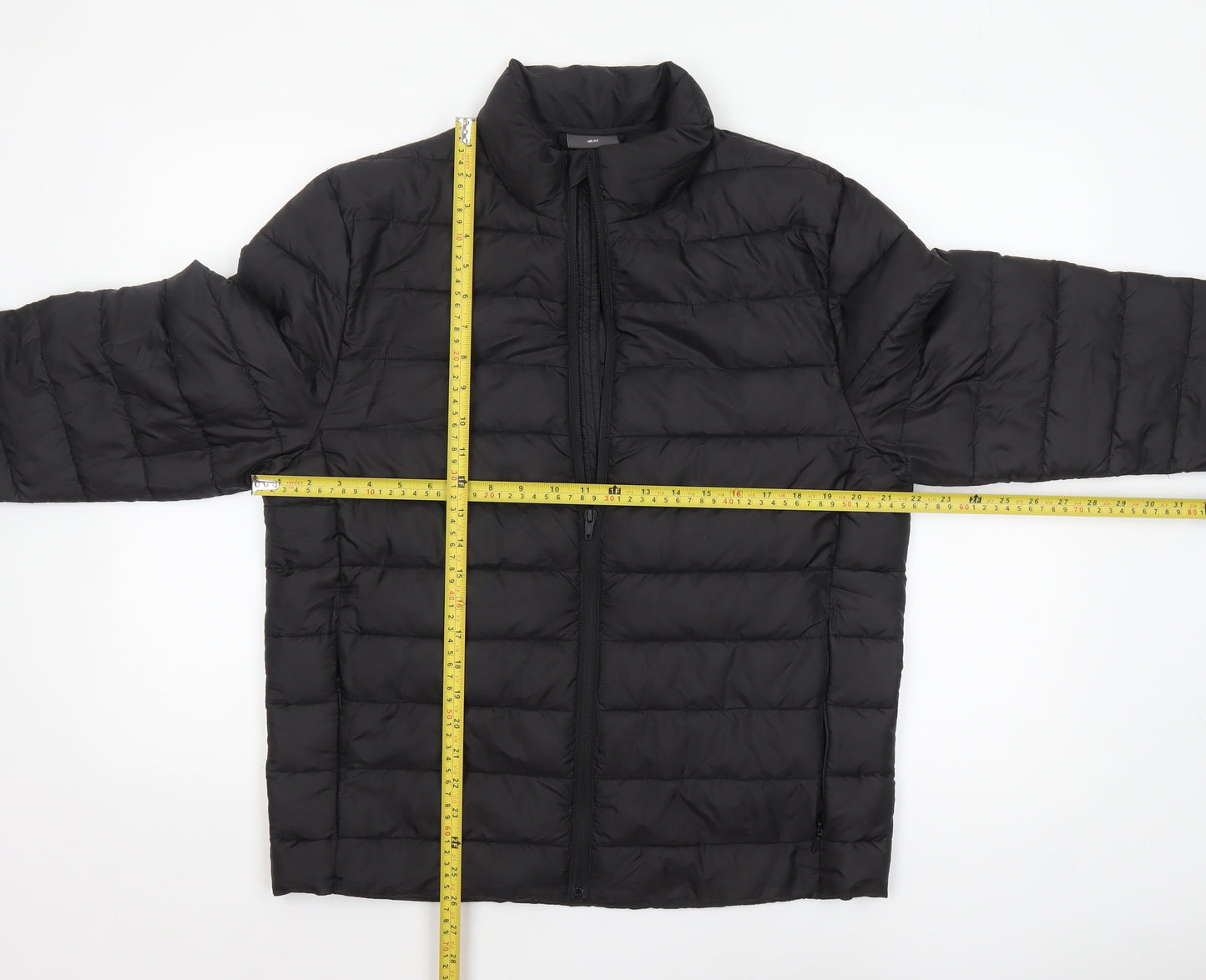 H&M Mens Black Medium Puffer Jacket Lightweight Winter Warm Zip