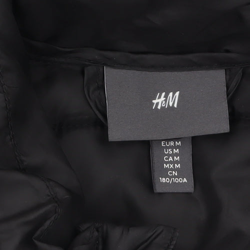 H&M Mens Black Medium Puffer Jacket Lightweight Winter Warm Zip