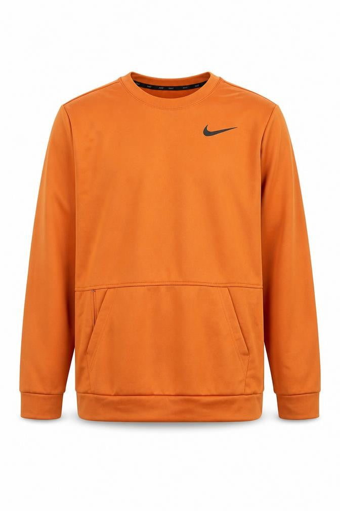 Front view of Nike Men's Orange Therma-Fit Pullover Sweatshirt, size L