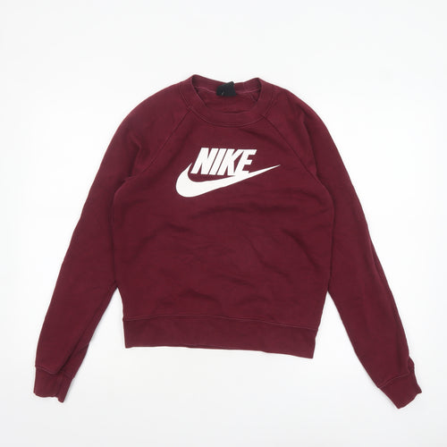 Nike Womens Burgundy Pullover Sweatshirt XS Crew Neck Cotton Blend