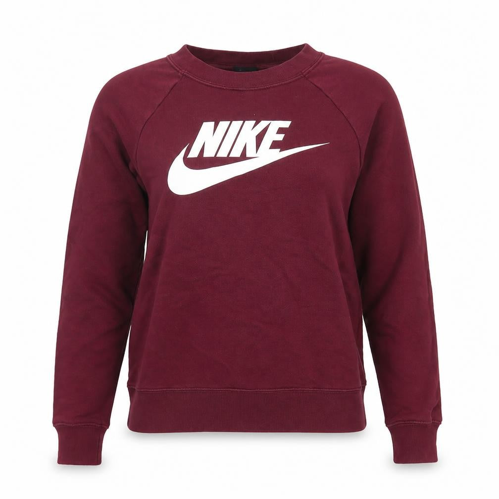 Front view of Nike women’s burgundy pullover sweatshirt xs crew neck cotton blend