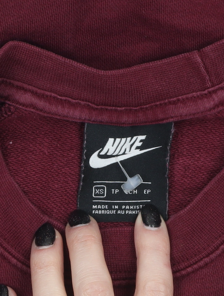 Nike Womens Burgundy Pullover Sweatshirt XS Crew Neck Cotton Blend