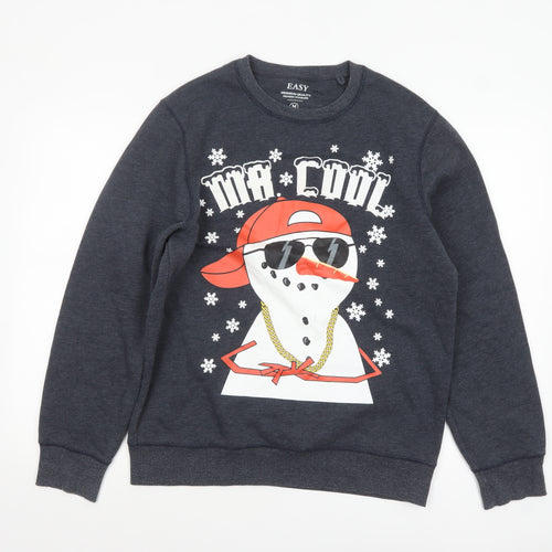 Easy Men’s Grey Christmas Snowman Graphic Pullover Sweatshirt M