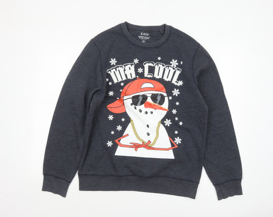 Easy Men’s Grey Christmas Snowman Graphic Pullover Sweatshirt M