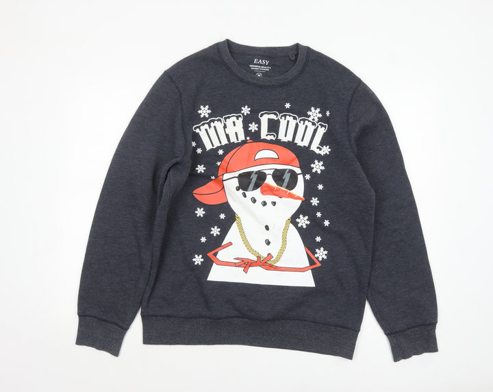 Easy Men’s Grey Christmas Snowman Graphic Pullover Sweatshirt M