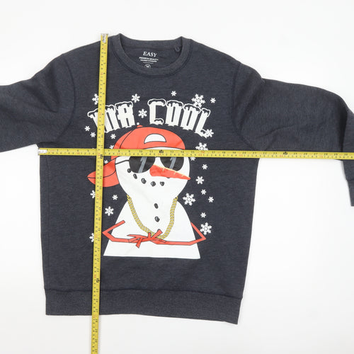 Easy Men’s Grey Christmas Snowman Graphic Pullover Sweatshirt M