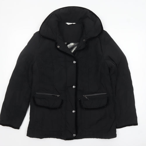 David Nieper Women's Black Size 12 Mid-Length Puffer Coat