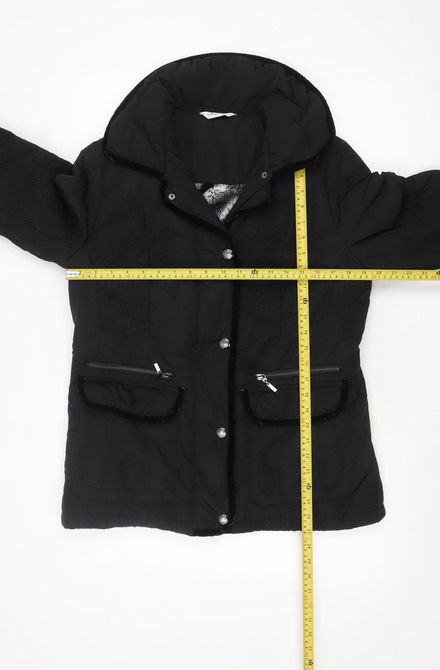 David Nieper Women's Black Size 12 Mid-Length Puffer Coat