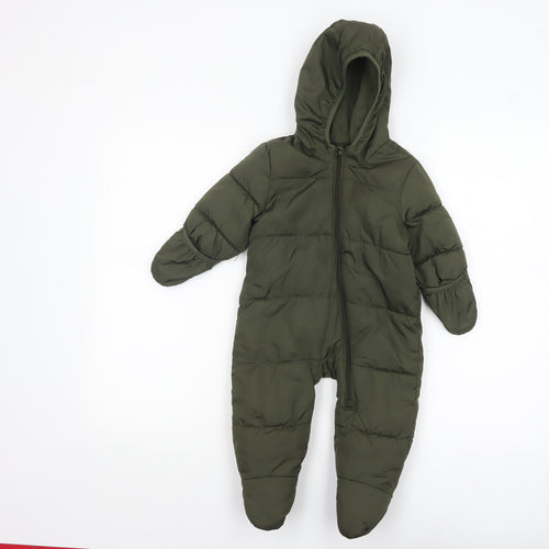 Old Navy Unisex Baby Green Puffer Snowsuit 6-9 Months Hooded Winter Suit