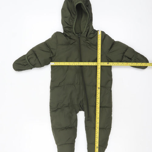 Old Navy Unisex Baby Green Puffer Snowsuit 6-9 Months Hooded Winter Suit