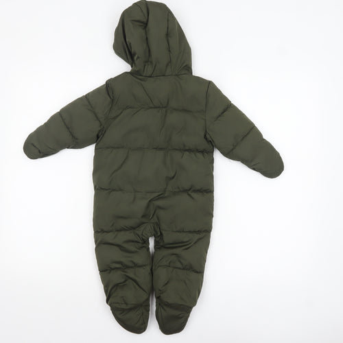 Old Navy Unisex Baby Green Puffer Snowsuit 6-9 Months Hooded Winter Suit