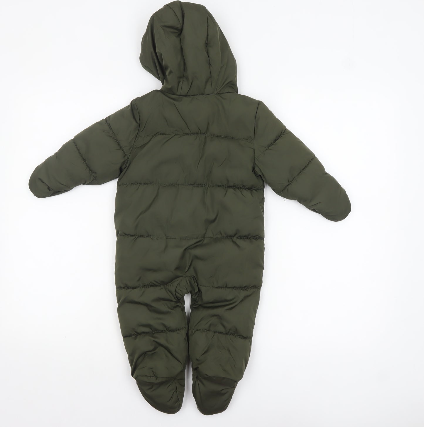 Old Navy Unisex Baby Green Puffer Snowsuit 6-9 Months Hooded Winter Suit