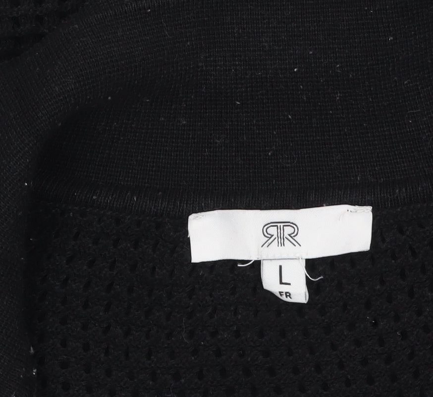 RR Women’s Black Collared Open-Knit Cotton Blend Pullover Jumper Size M