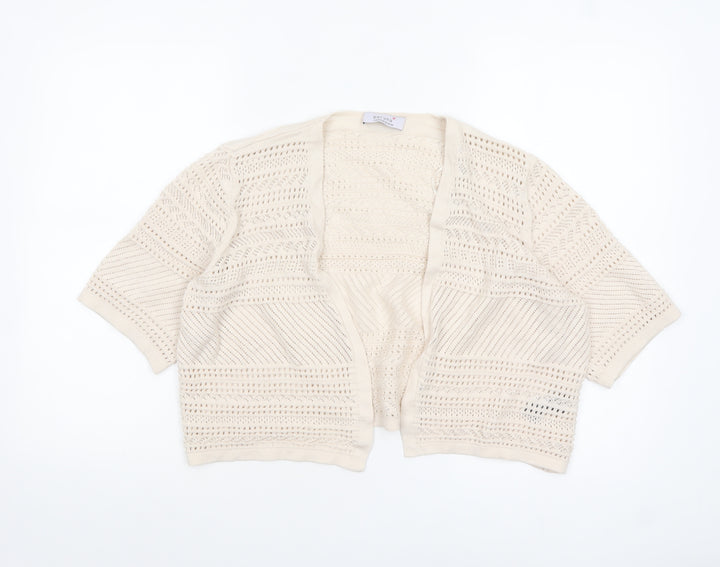 Marks and Spencer Women Beige Open Knit Short Sleeve Cardigan Size 16