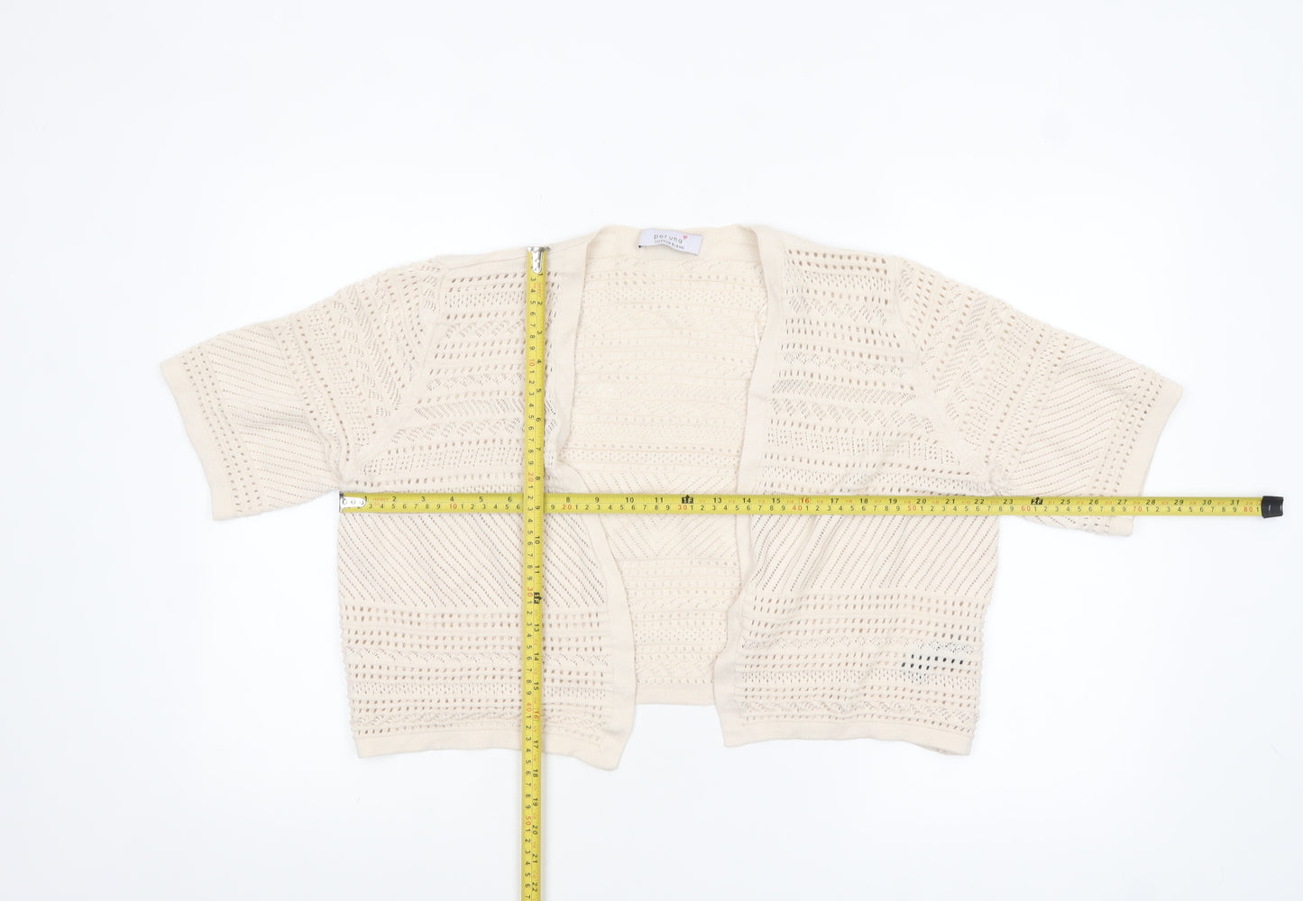 Marks and Spencer Women Beige Open Knit Short Sleeve Cardigan Size 16