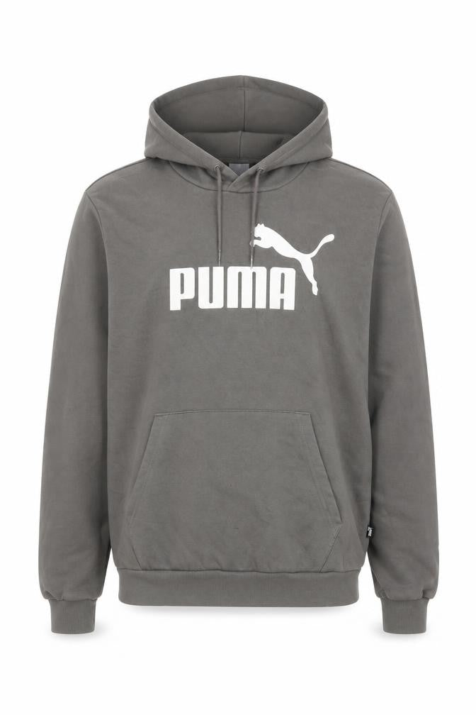 Front view of Puma Men Grey Pullover Hoodie M Logo Fleece Sweatshirt