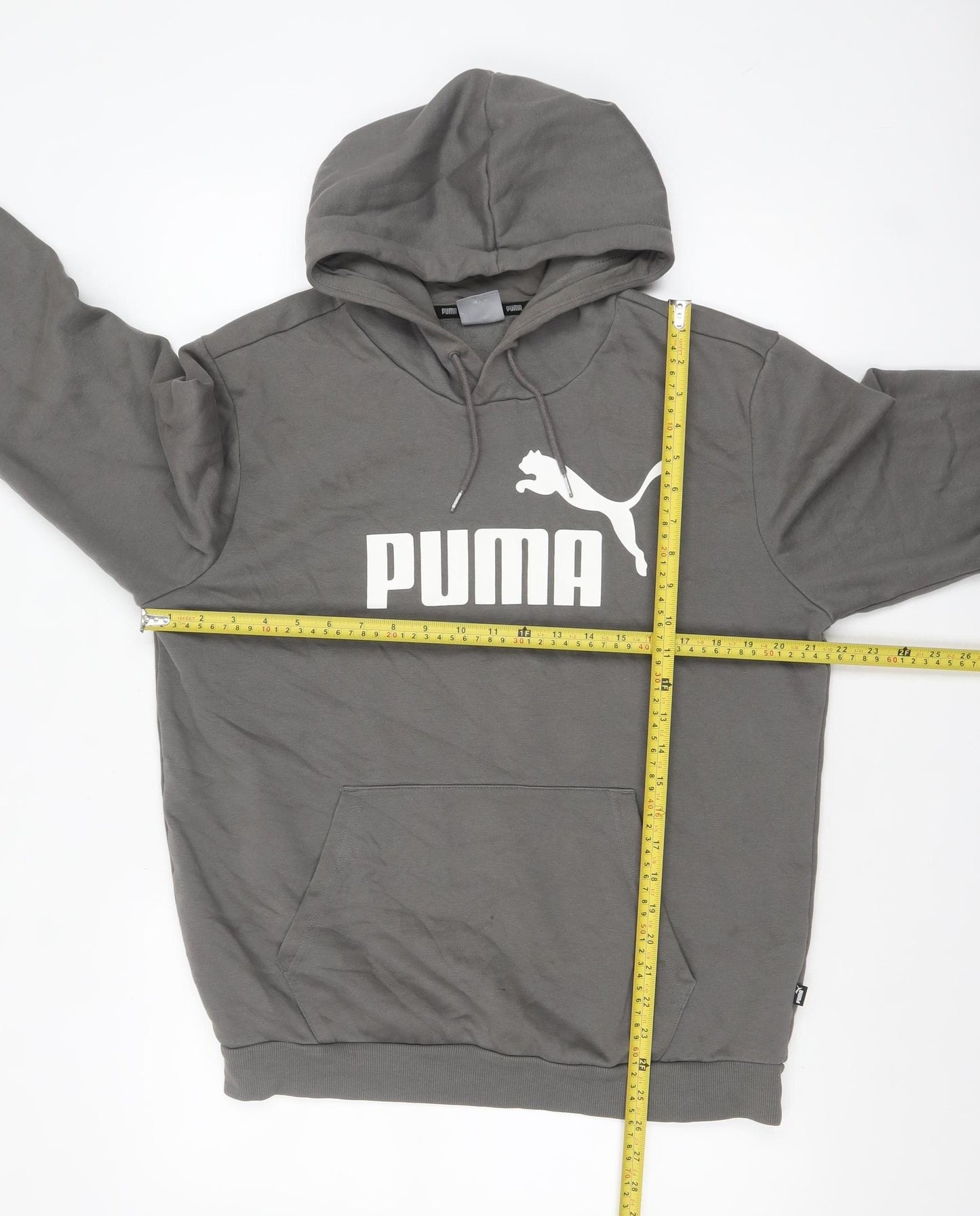 Puma Men Grey Pullover Hoodie M Logo Fleece Sweatshirt