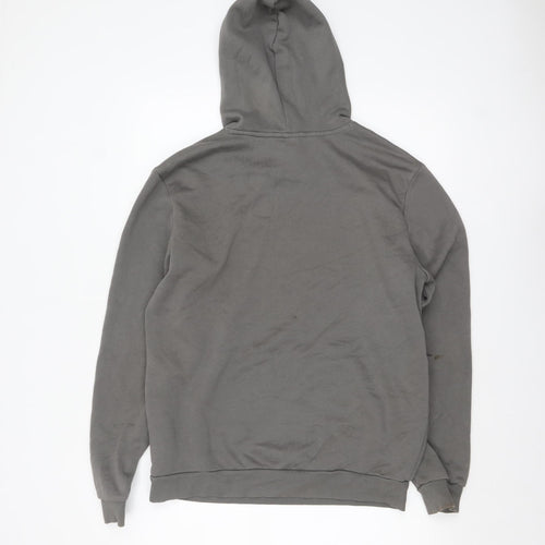 Puma Men Grey Pullover Hoodie M Logo Fleece Sweatshirt