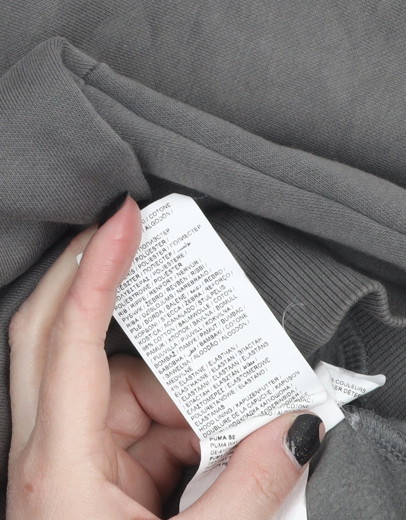 Puma Men Grey Pullover Hoodie M Logo Fleece Sweatshirt