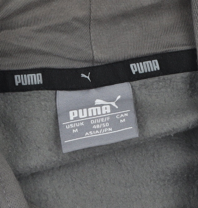 Puma Men Grey Pullover Hoodie M Logo Fleece Sweatshirt