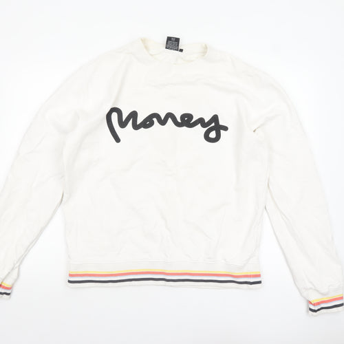 Money Mens White Crew Neck Logo Sweatshirt Size L