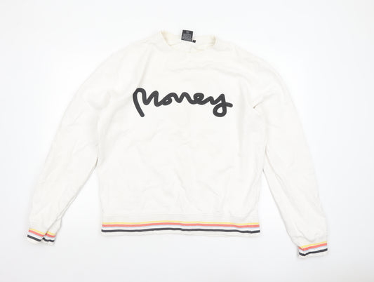 Money Mens White Crew Neck Logo Sweatshirt Size L