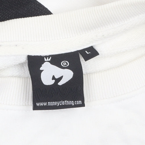 Money Mens White Crew Neck Logo Sweatshirt Size L