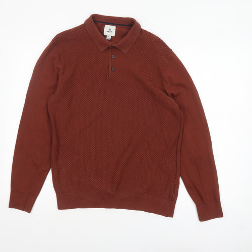Next Men’s Brown Collared Knit Henley Jumper Size M