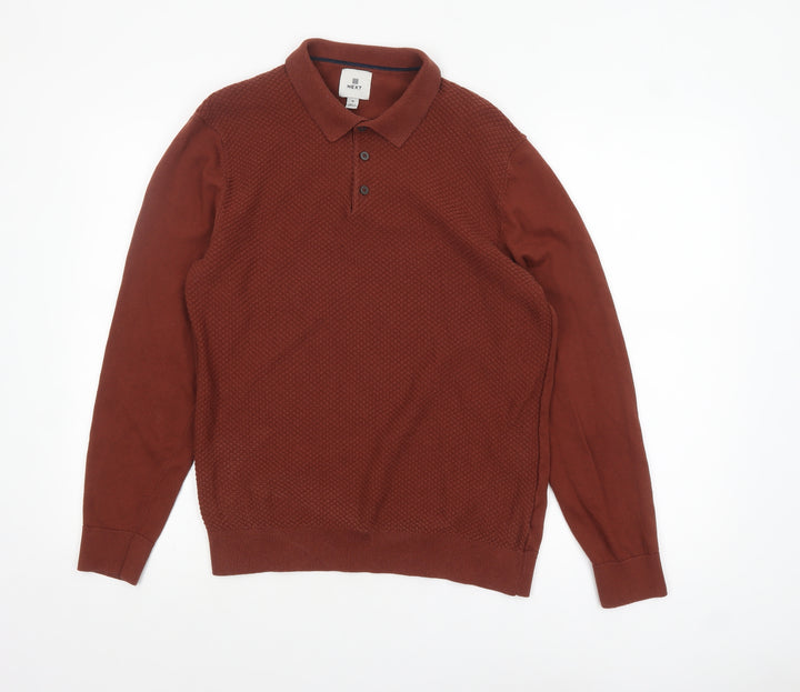 Next Men’s Brown Collared Knit Henley Jumper Size M