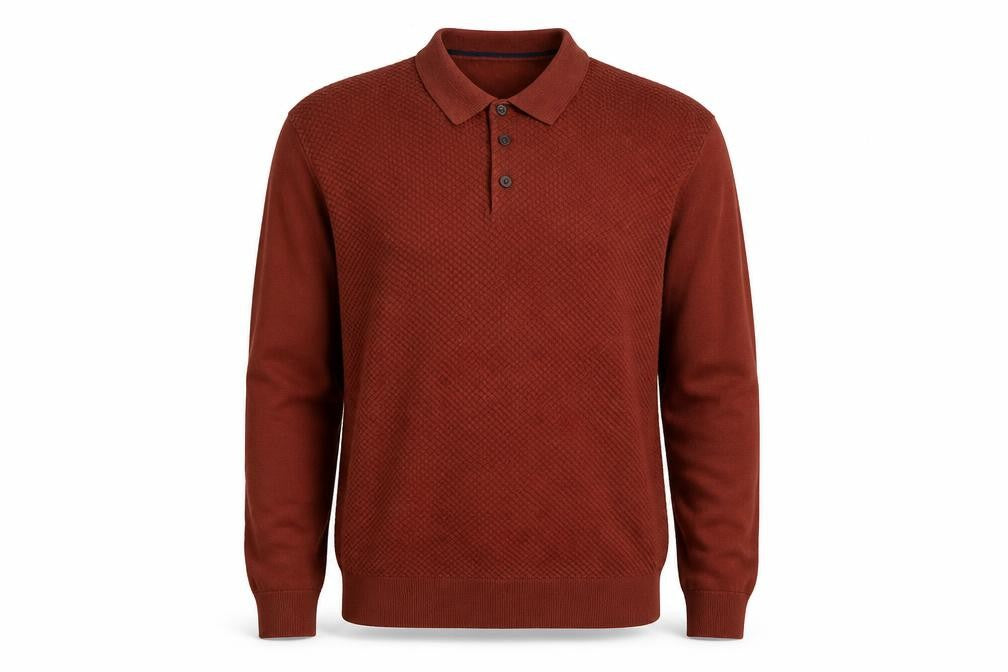 Front view of Next Men’s Brown Collared Knit Henley Jumper, size M