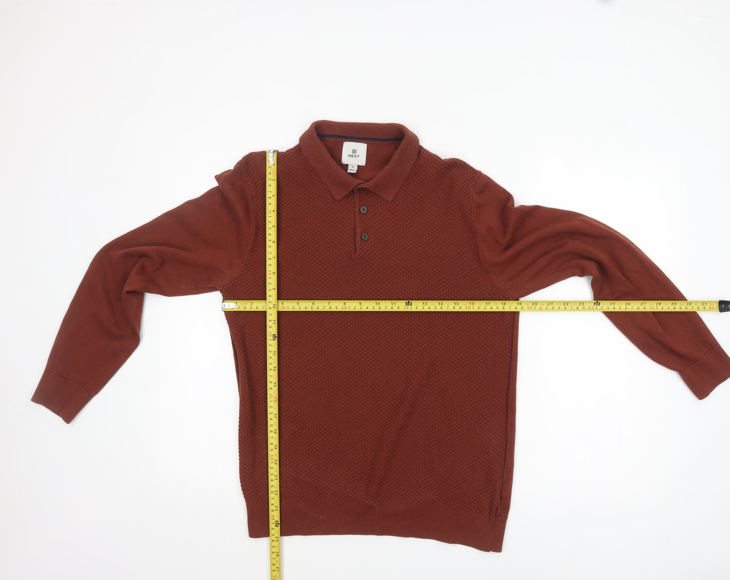 Next Men’s Brown Collared Knit Henley Jumper Size M