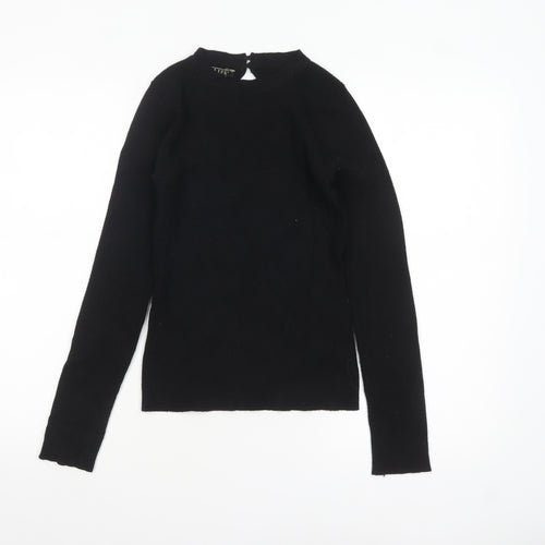 Lipsy Women Black Slim Fit Ribbed High Neck Long Sleeve Jumper Size 10