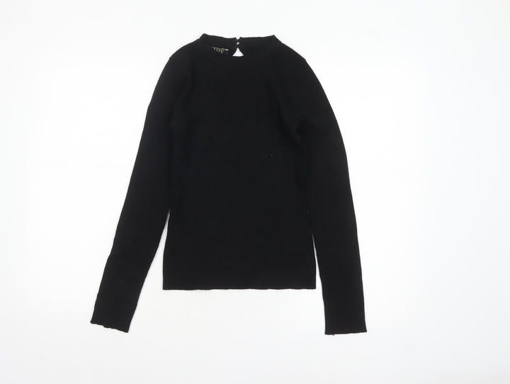 Lipsy Women Black Slim Fit Ribbed High Neck Long Sleeve Jumper Size 10