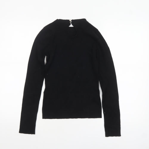 Lipsy Women Black Slim Fit Ribbed High Neck Long Sleeve Jumper Size 10