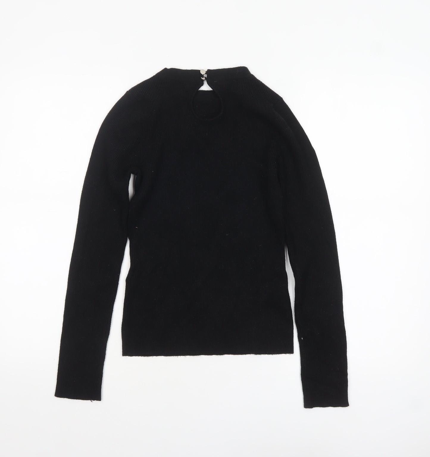 Lipsy Women Black Slim Fit Ribbed High Neck Long Sleeve Jumper Size 10