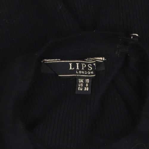 Lipsy Women Black Slim Fit Ribbed High Neck Long Sleeve Jumper Size 10