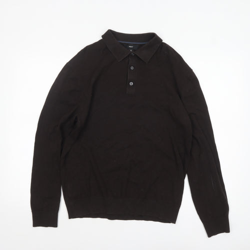 Next Men’s Black Collared Henley Jumper L Cotton Knit Classic