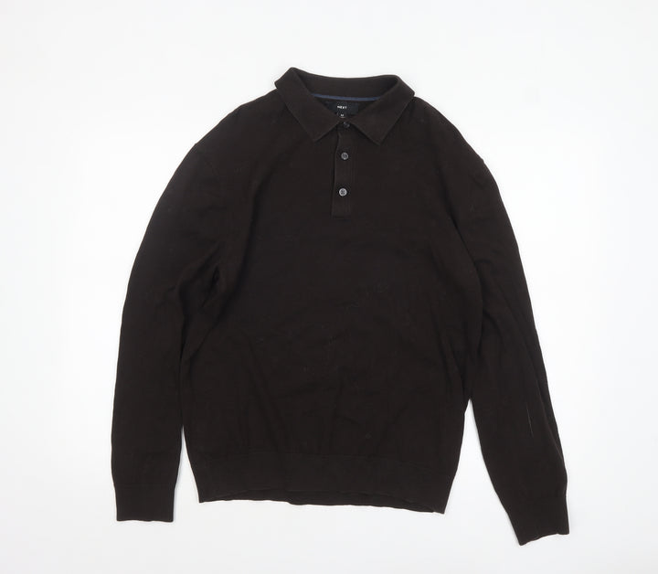 Next Men’s Black Collared Henley Jumper L Cotton Knit Classic