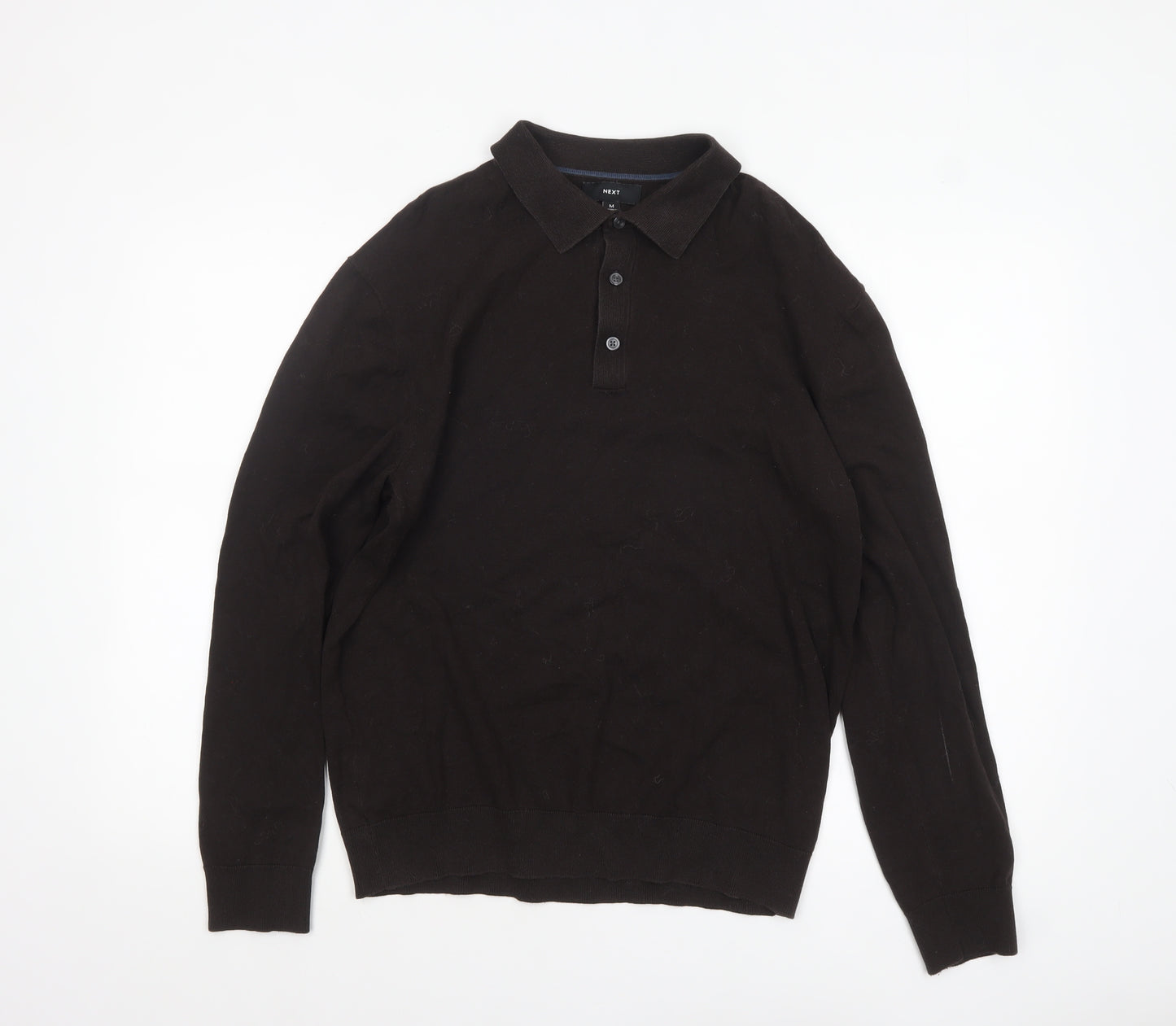 Next Men’s Black Collared Henley Jumper L Cotton Knit Classic