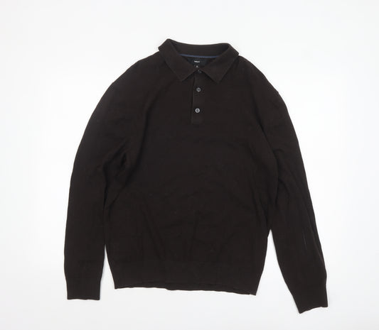 Next Men’s Black Collared Henley Jumper L Cotton Knit Classic