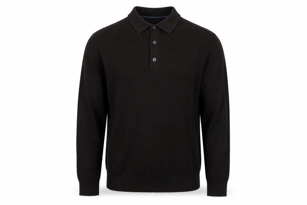 Front view of Next Men’s Black Collared Henley Jumper L Cotton Knit Classic