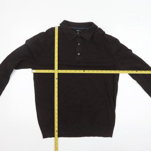 Next Men’s Black Collared Henley Jumper L Cotton Knit Classic