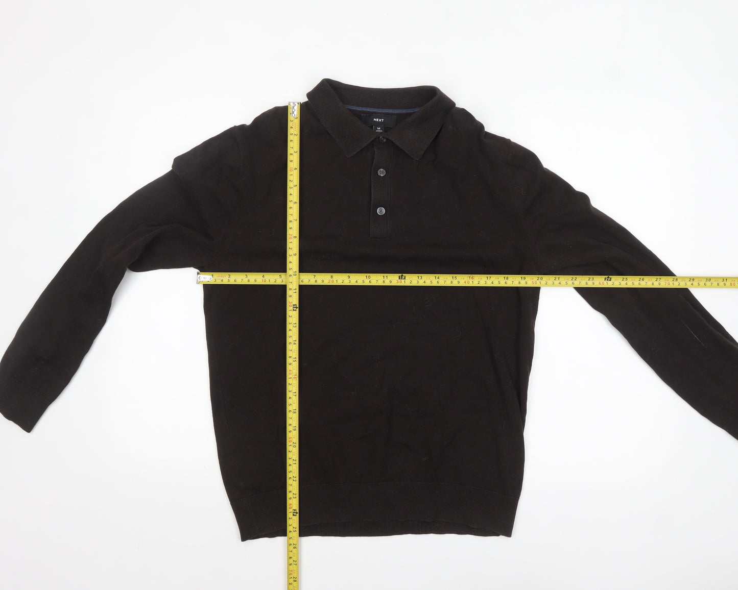 Next Men’s Black Collared Henley Jumper L Cotton Knit Classic