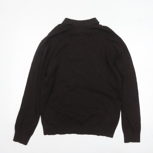 Next Men’s Black Collared Henley Jumper L Cotton Knit Classic