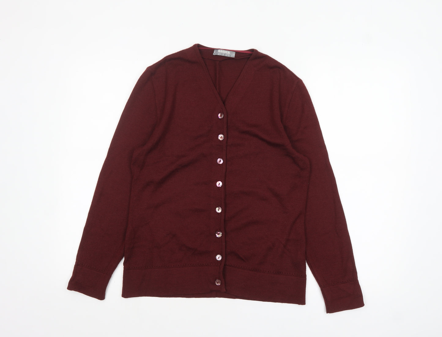 RASICA Women's Red Wool Blend V-Neck Cardigan Size 12
