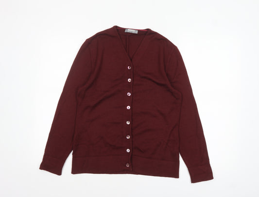 RASICA Women's Red Wool Blend V-Neck Cardigan Size 12