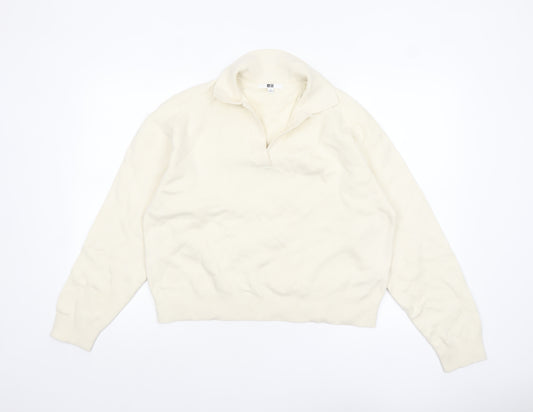 Uniqlo Women Ivory Collared Cotton Knit Jumper M