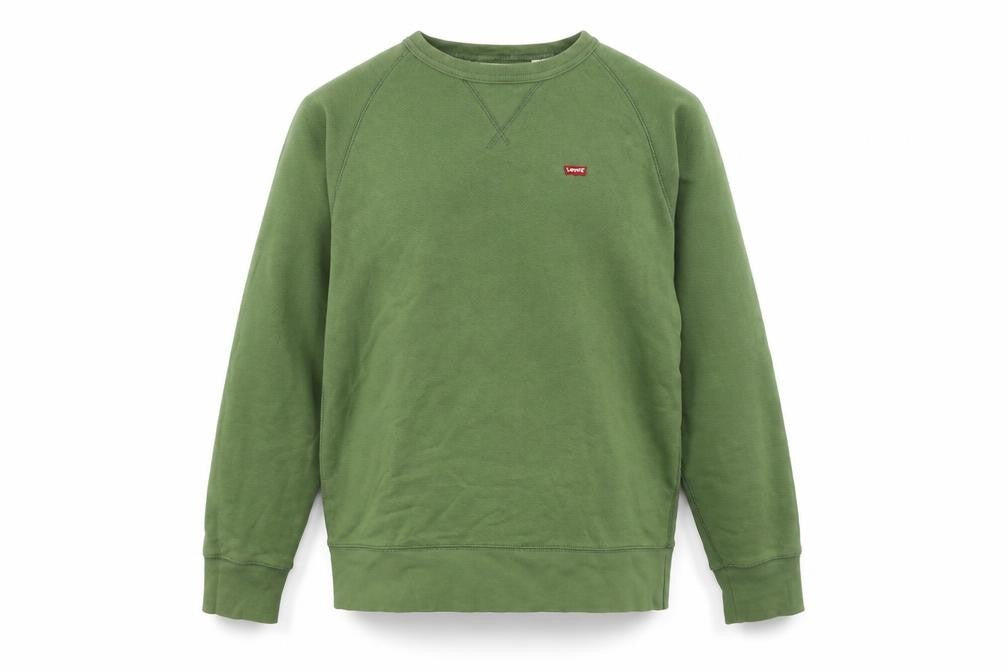 Front view of Levi's Men's Green Crew Neck Cotton Sweatshirt, size S