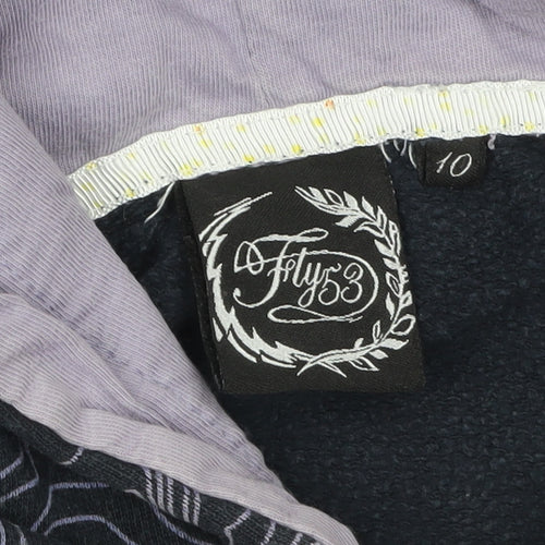 Fly53 Women's Black Purple Pullover Hoodie Size 10 Graphic Print