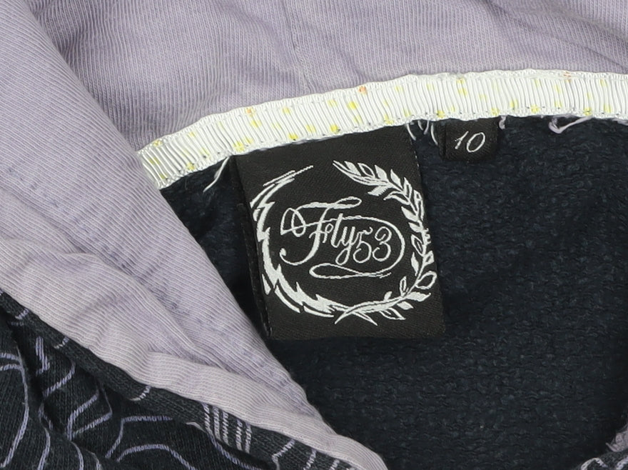 Fly53 Women's Black Purple Pullover Hoodie Size 10 Graphic Print